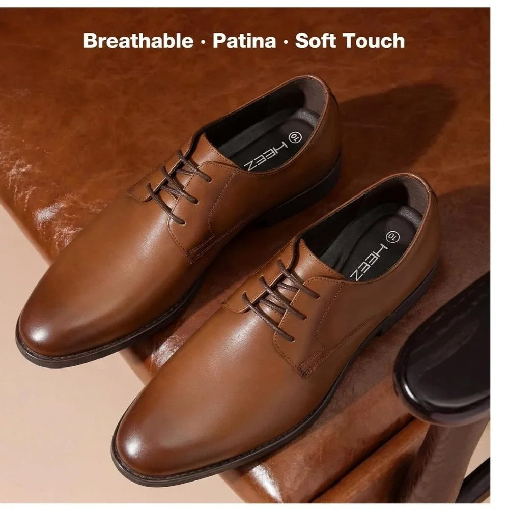 HEEZ Derby Shoes Mens Size 7 Brown Plain Toe Lace Up Classic Formal 101 NWT